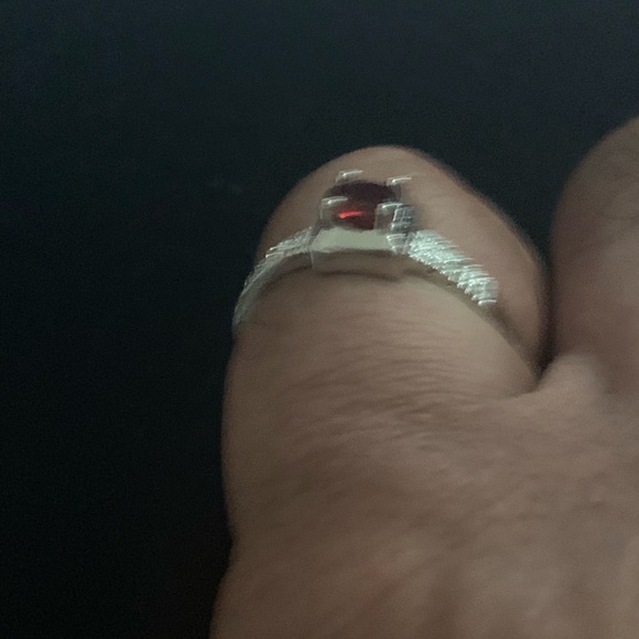Garnet & Diamond Ring Sterling Silver - Picture 3 of 5